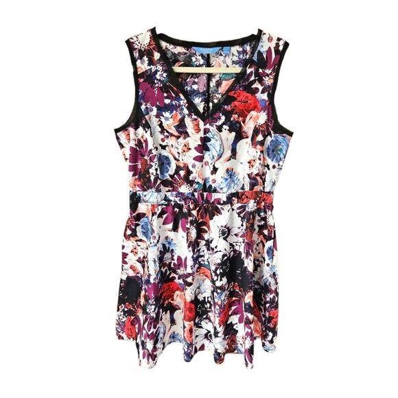 New SIMPLY VERA VERA WANG Bright Multi Color Floral Sleeveless V Neck Midi Dress - Picture 2 of 12